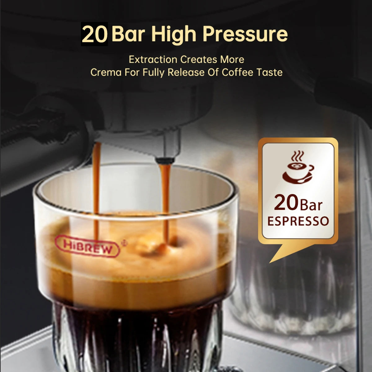 HiBREW 20-Bar Slim Stainless Steel Espresso Coffee Machine