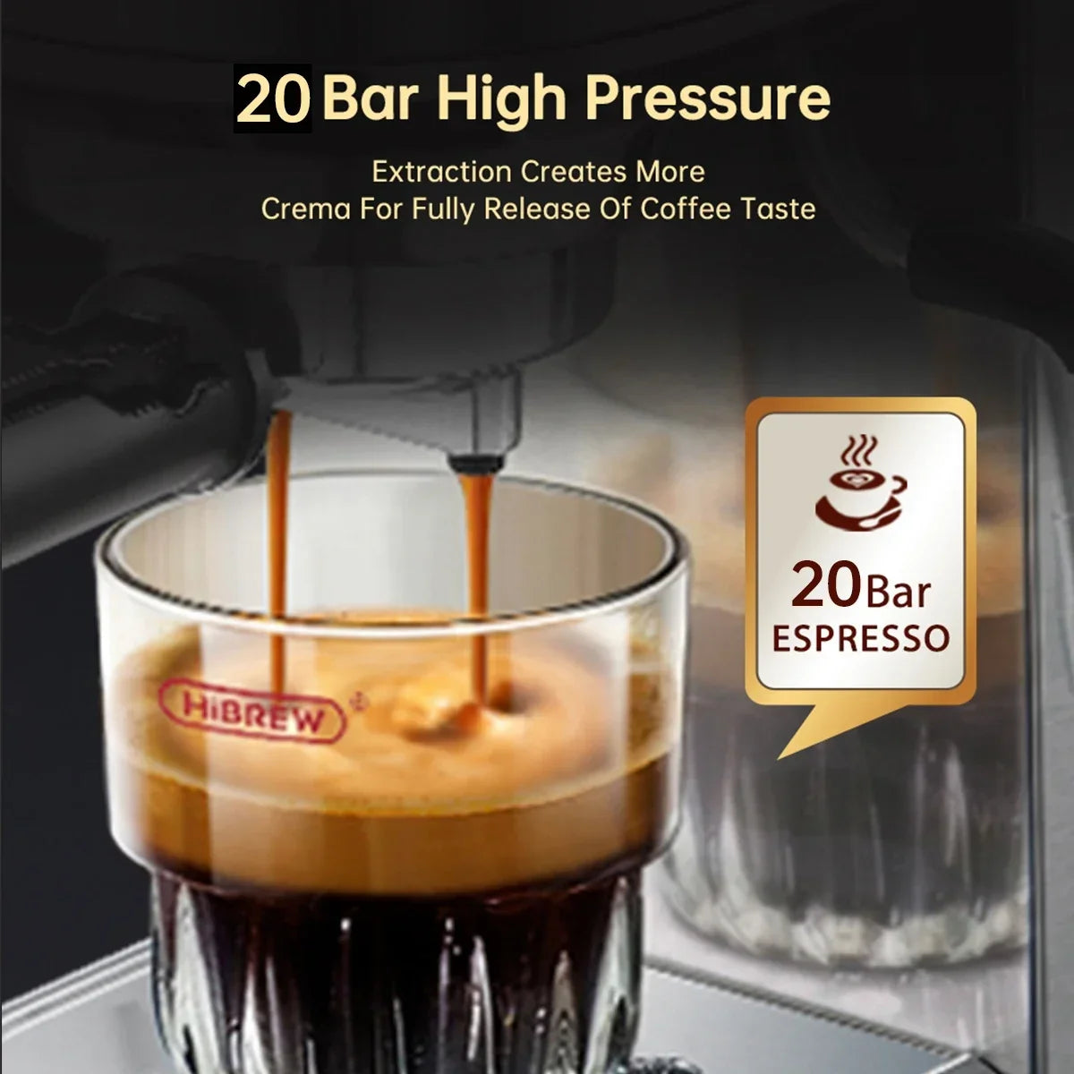 20-Bar Slim Stainless Steel Espresso Coffee Machine