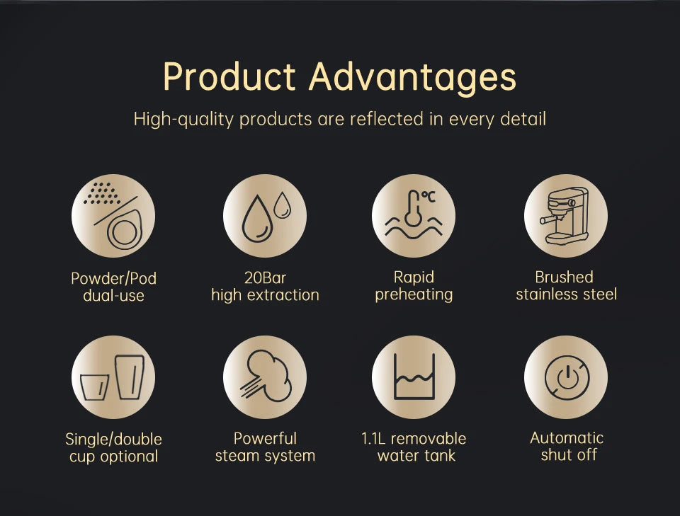 HiBREW 20-Bar Slim Stainless Steel Espresso Coffee Machine