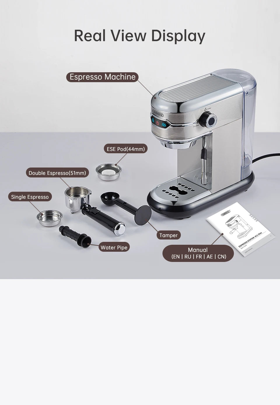 20-Bar Slim Stainless Steel Espresso Coffee Machine