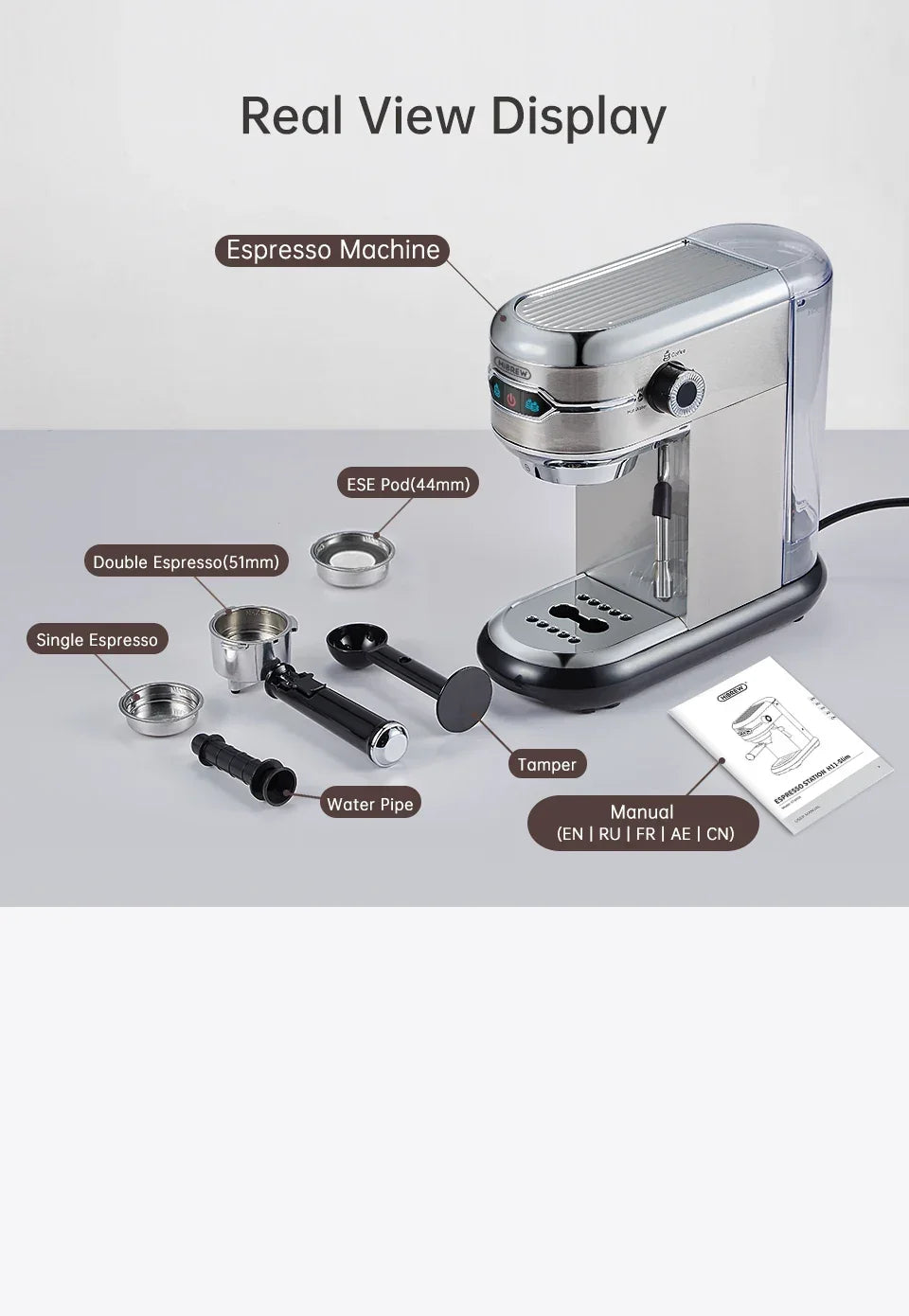 20-Bar Slim Stainless Steel Espresso Coffee Machine