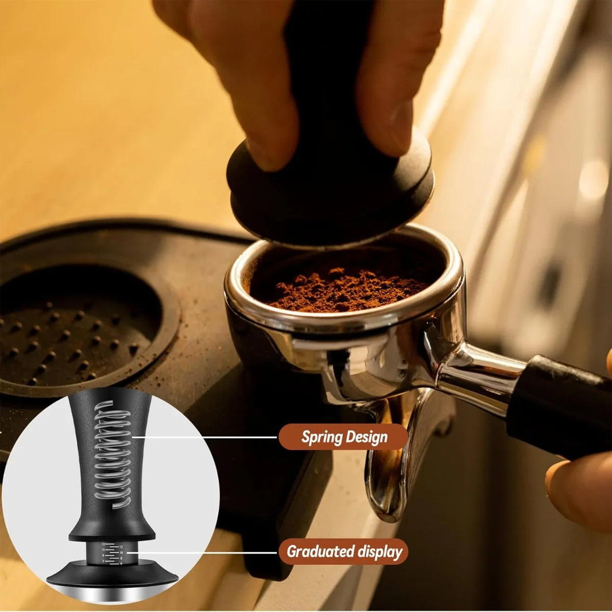 Spring-loaded Stainless Steel Espresso Tamper- 51mm, 53mm & 58mm