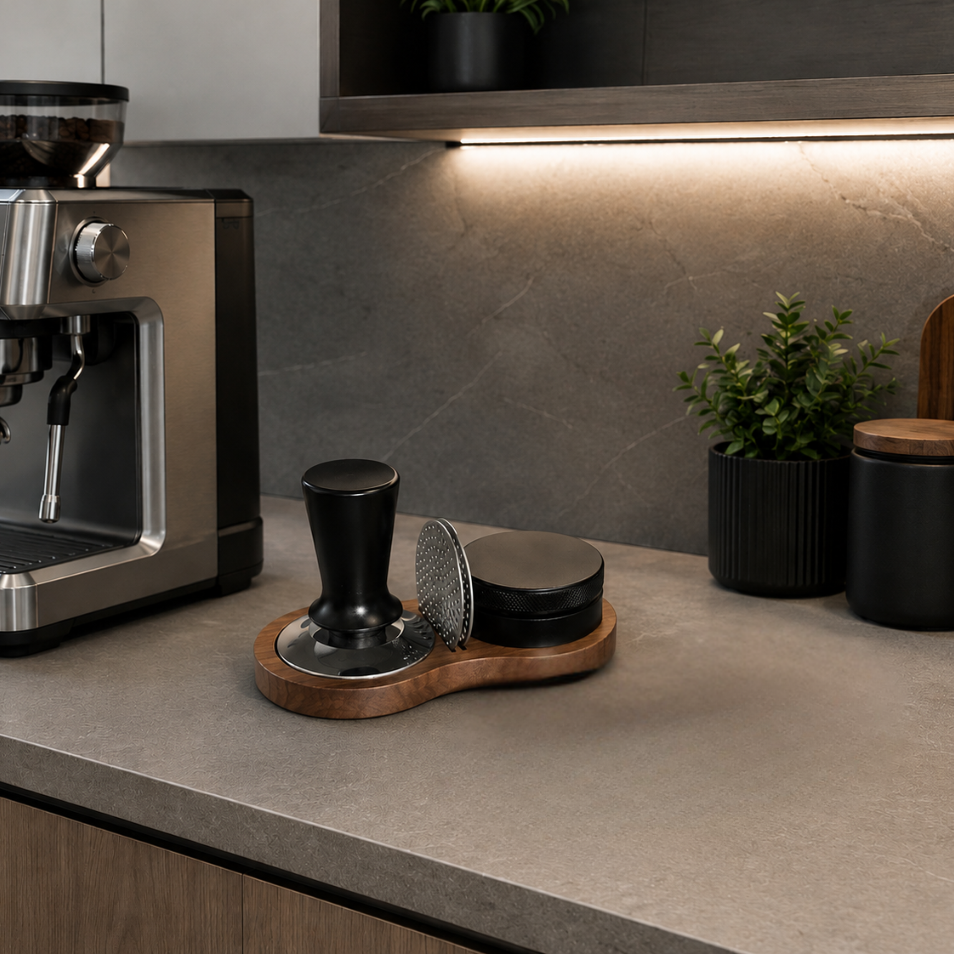 Premium Walnut Tamper Station.
