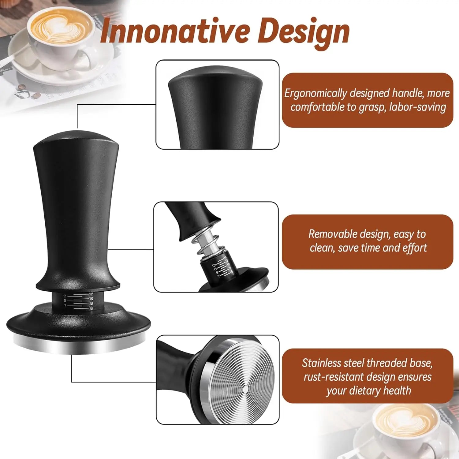 Spring-loaded Stainless Steel Espresso Tamper- 51mm, 53mm & 58mm