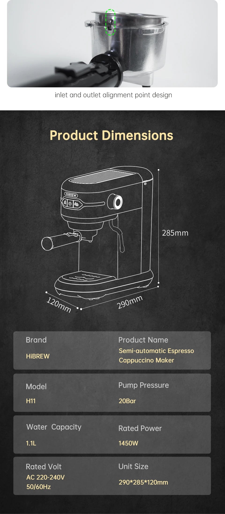 HiBREW 20-Bar Slim Stainless Steel Espresso Coffee Machine