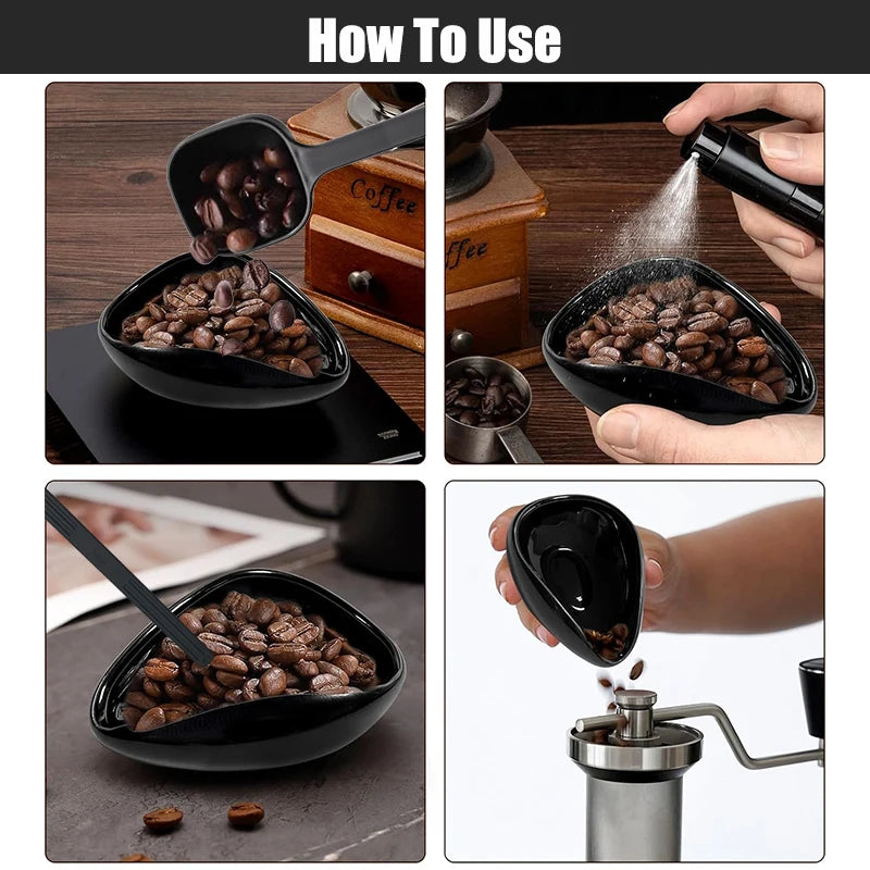 Barista Coffee Bean Dosing Set - Ceramic bowl, Spoon and Anti-static Spray